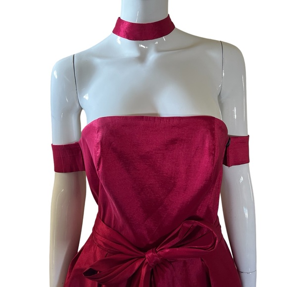 NWT Papaya Satin Bow-Tie Open Back/Shoulder Choker Red Mini Dress SZ L❤️ - Picture 4 of 15